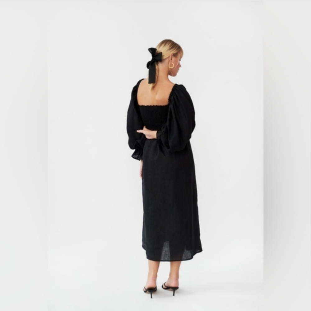 Sleeper 100% linen black atlanta midi dress, xsmall - Picture 3 of 6